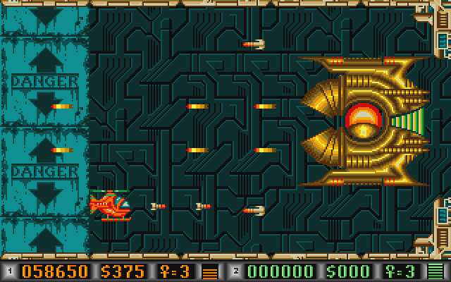 Blood Money Atari ST Screenshot: The first end of level boss.