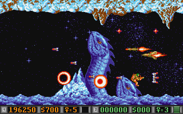 Blood Money Atari ST Screenshot: Giant serpents appear from these icy waters!