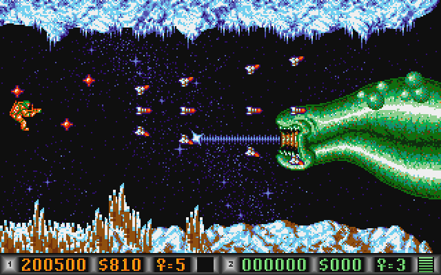 Blood Money Atari ST Screenshot: The third end of level boss.