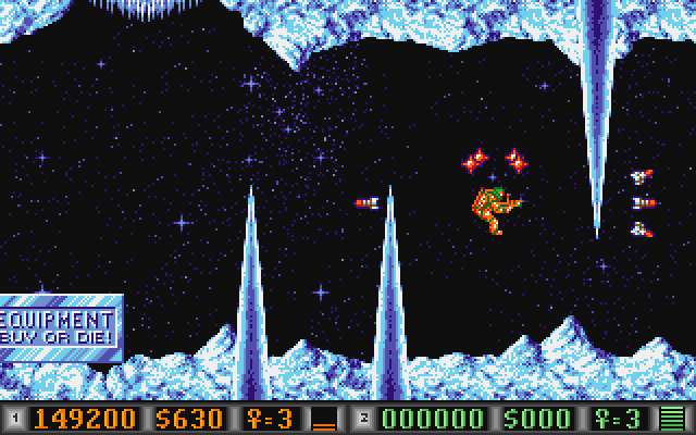 Blood Money Atari ST Screenshot: Giant spikes rapidly appear from nowhere...