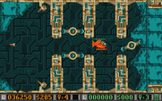 Blood Money for Atari ST - Some areas are narrow and occasionally completely blocked; shoot the obstacles to make a path!