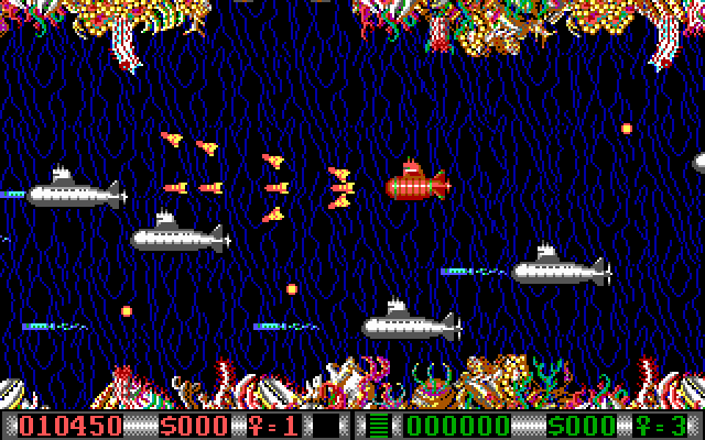 Blood Money IBM PC/Compatibles Screenshot: Shoot submarines to earn money.
