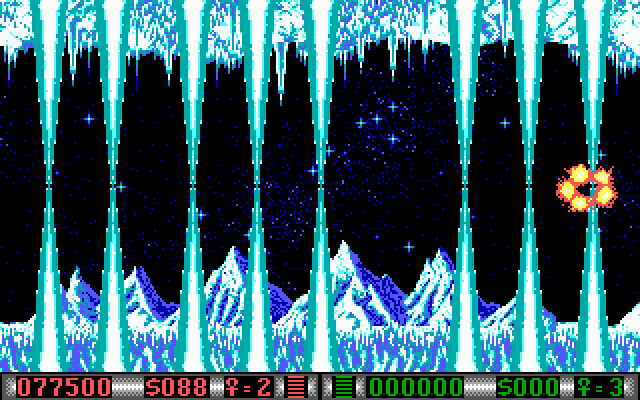 Blood Money IBM PC/Compatibles Screenshot: I've been destroyed by giant spikes!