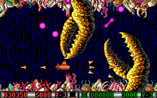 Blood Money IBM PC/Compatibles Screenshot: More giant claws to avoid...