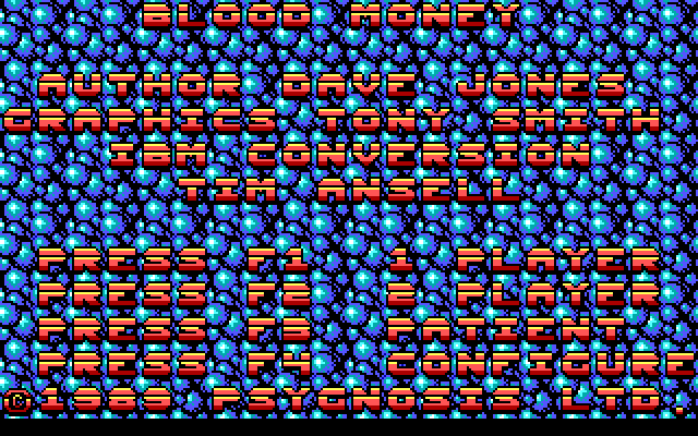Blood Money IBM PC/Compatibles Screenshot: The main menu.