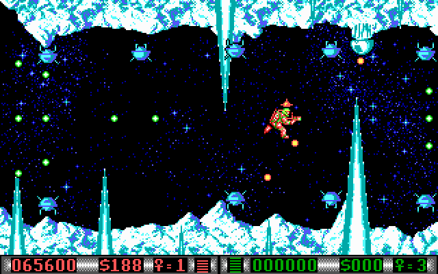 Blood Money IBM PC/Compatibles Screenshot: Avoid these giant ice spikes that appear...