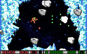 Blood Money for IBM PC/Compatibles - Avoid asteroids in this vertically scrolling section.