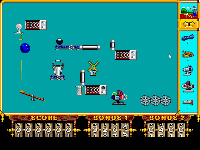 Incredible Machine, The IBM PC/Compatibles Screenshot: Where would you place the pieces?