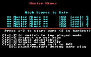 Master Miner for IBM PC/Compatibles - High scores and main menu.