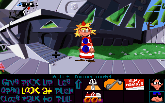 Maniac Mansion: Day of the Tentacle IBM PC/Compatibles Screenshot: Disguised as a tentacle.