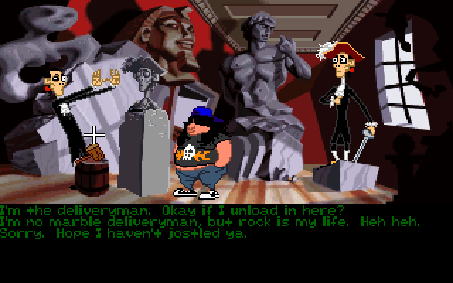 Maniac Mansion: Day of the Tentacle IBM PC/Compatibles Screenshot: Attempting to talk to a character.