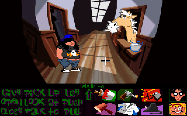 Maniac Mansion: Day of the Tentacle IBM PC/Compatibles Screenshot: There is a horse here...does he talk?