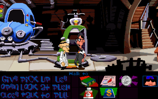 Maniac Mansion: Day of the Tentacle IBM PC/Compatibles Screenshot: Talking with Dr. Fred.