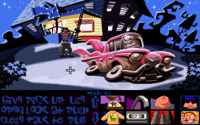Maniac Mansion: Day of the Tentacle IBM PC/Compatibles Screenshot: This car could use a cleaning...