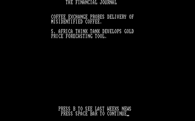 Tycoon: The Commodity Market Simulation IBM PC/Compatibles Screenshot: Reading the news.