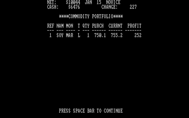 Tycoon: The Commodity Market Simulation IBM PC/Compatibles Screenshot: My portfolio so far.