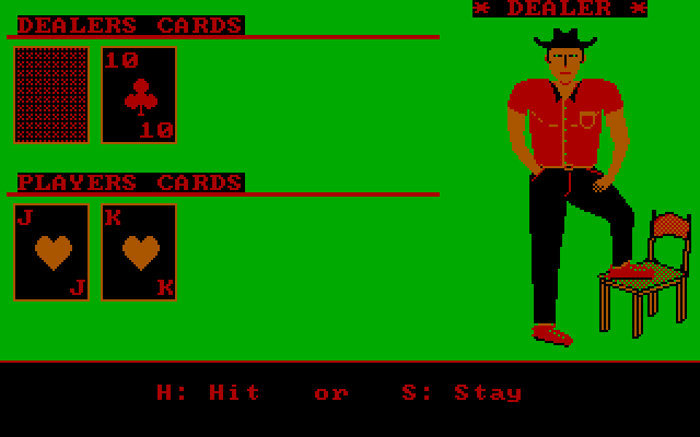 Strip Blackjack IBM PC/Compatibles Screenshot: Starting a game against a male opponent.