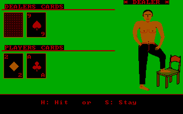 Strip Blackjack IBM PC/Compatibles Screenshot: Hit or stay?