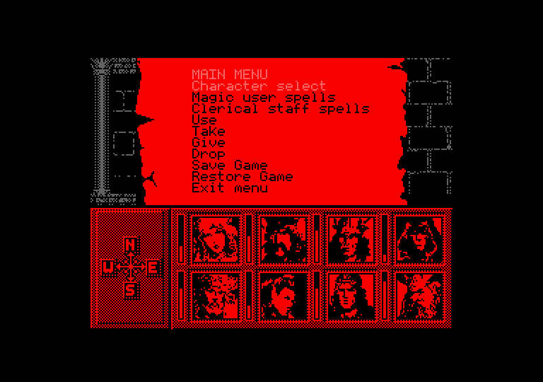 Heroes of the Lance Amstrad CPC Screenshot: Main menu.