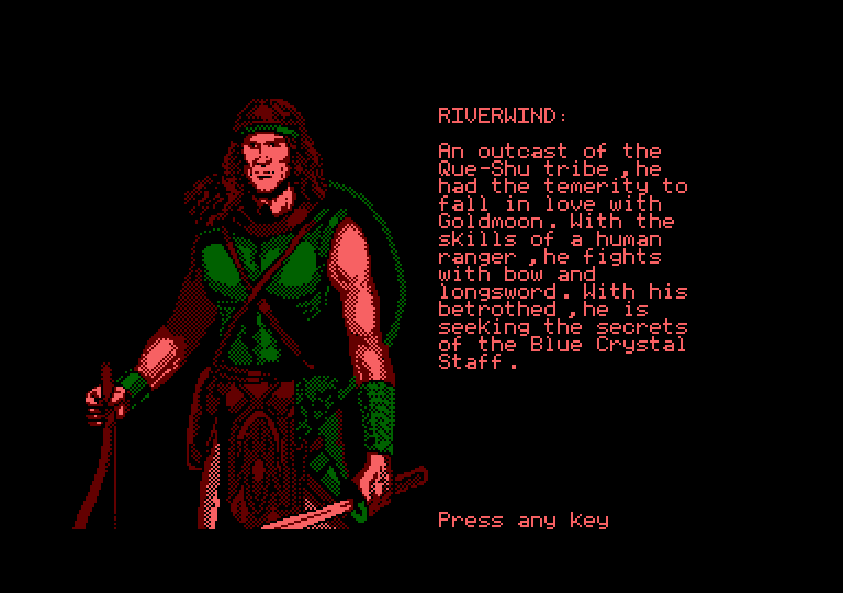 Heroes of the Lance Amstrad CPC Screenshot: Character introduction; Riverwind.