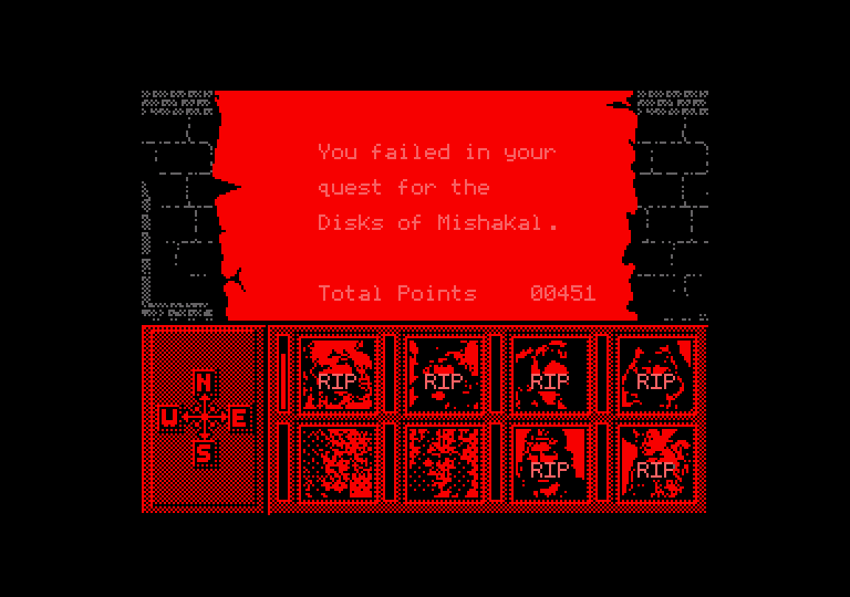 Heroes of the Lance Amstrad CPC Screenshot: Game over.