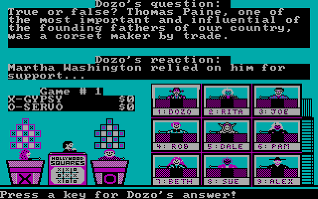 Hollywood Squares IBM PC/Compatibles Screenshot: Here's the question...