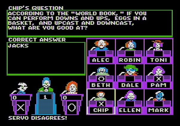 Hollywood Squares Apple II Screenshot: I disagreed, which was the correct response!