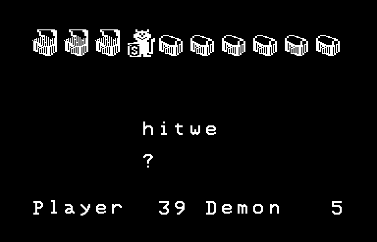 Magic Spells Commodore 64 Screenshot: I guessed wrong, so the demon gets a few points...