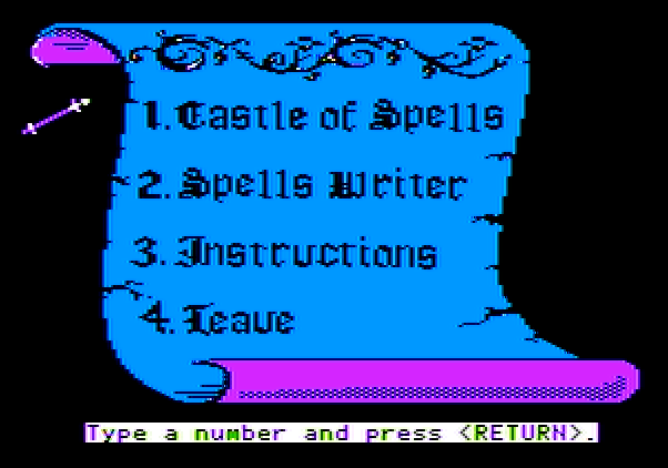 Magic Spells Apple II Screenshot: The main menu.
