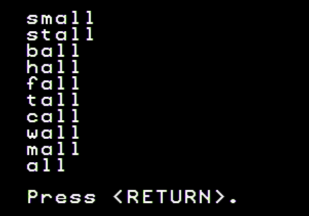 Magic Spells Apple II Screenshot: Several different word lists are included.