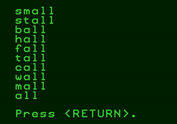 Magic Spells Apple II Screenshot: Some tougher words for the next game.
