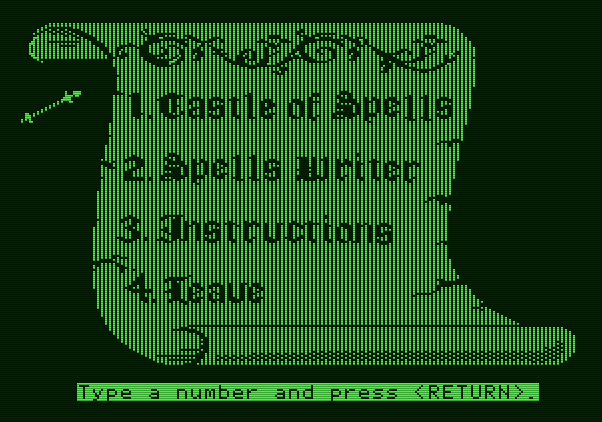 Magic Spells Apple II Screenshot: The main menu.