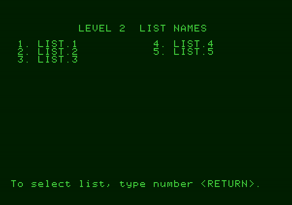 Magic Spells Apple II Screenshot: Consult the instruction manual to see what is in each list.