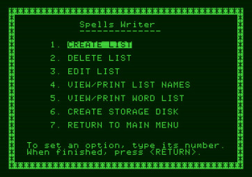 Magic Spells for Apple II - The spells writer menu.