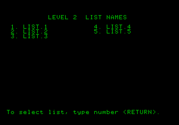 Magic Spells Apple II Screenshot: Consult the instruction manual to see what is in each list.
