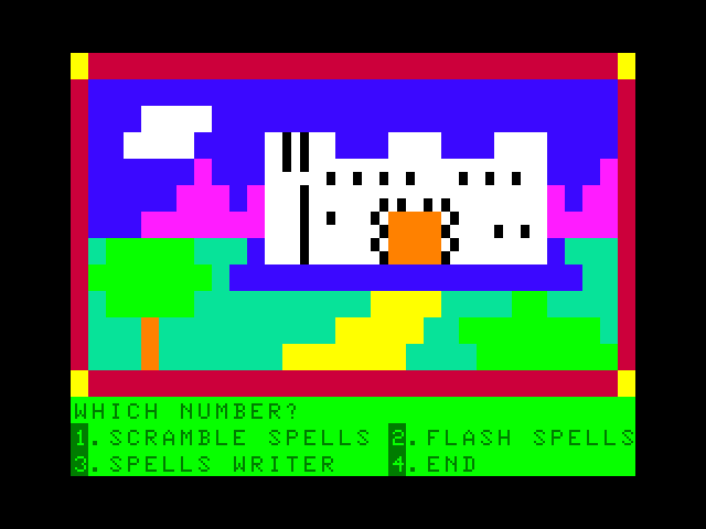 Magic Spells TRS-80 Color Computer Screenshot: The main menu.