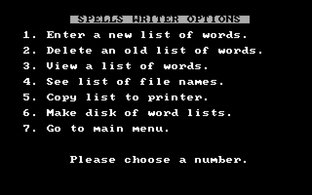 Magic Spells IBM PC/Compatibles Screenshot: Spells Writer options.