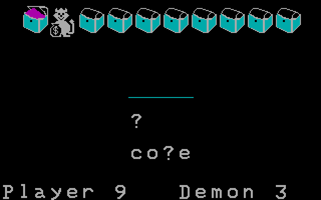Magic Spells IBM PC/Compatibles Screenshot: Almost guessed the word...but am missing one letter!