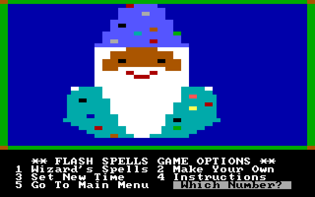 Magic Spells IBM PC/Compatibles Screenshot: Flash Spells game menu.