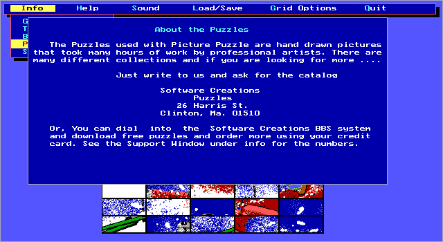 Picture Puzzle IBM PC/Compatibles Screenshot: About the puzzles.