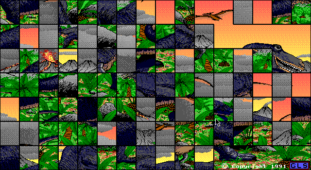 Picture Puzzle IBM PC/Compatibles Screenshot: Slowly solving a puzzle.