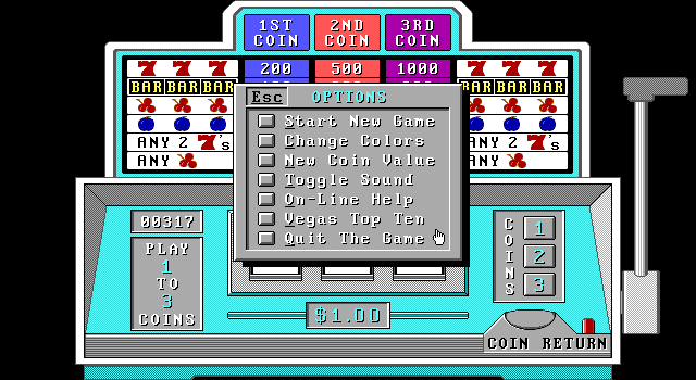 Vegas Bandit IBM PC/Compatibles Screenshot: The in-game menu.