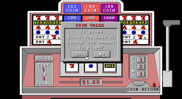 Vegas Bandit IBM PC/Compatibles Screenshot: Adjust the coin value?