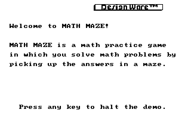 Math Maze IBM PC/Compatibles Screenshot: Welcome to Math Maze!