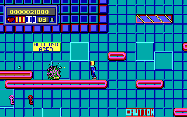 Jason Storm in Space Chase: Showdown in Orbit IBM PC/Compatibles Screenshot: Firing on an enemy.
