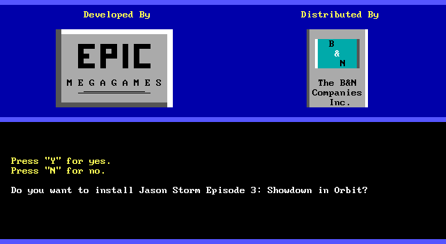 Jason Storm in Space Chase: Showdown in Orbit IBM PC/Compatibles Screenshot: Game installer.
