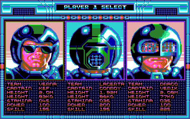 Speedball IBM PC/Compatibles Screenshot: Select a character.
