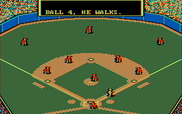 MicroLeague Baseball IBM PC/Compatibles Screenshot: Ball 4, he walks...