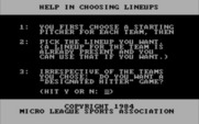 MicroLeague Baseball for IBM PC/Compatibles - Help in choosing lineups.