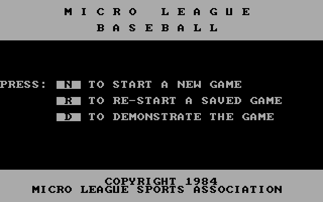 MicroLeague Baseball IBM PC/Compatibles Screenshot: Main menu.